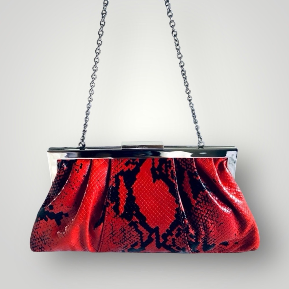 Calvin Klein | Leather Framed Python Embossed Clu… - image 1